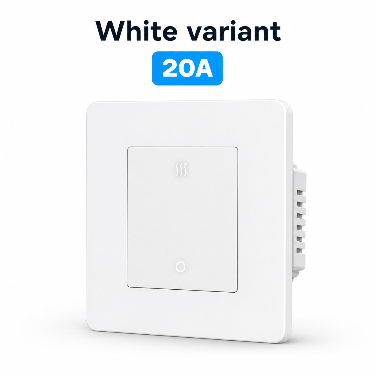 White 20A ZigBee heater wall switch variant on white studio background