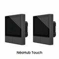NéoHub Touch noir présenté sous deux angles sur fond clair.