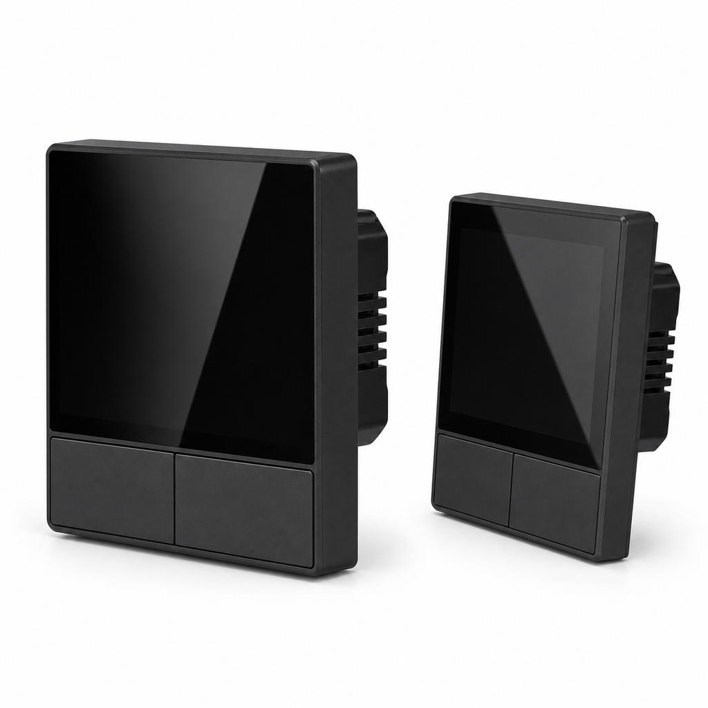 Black NéoHub Touch NS Pro shown from two angles on a white studio background