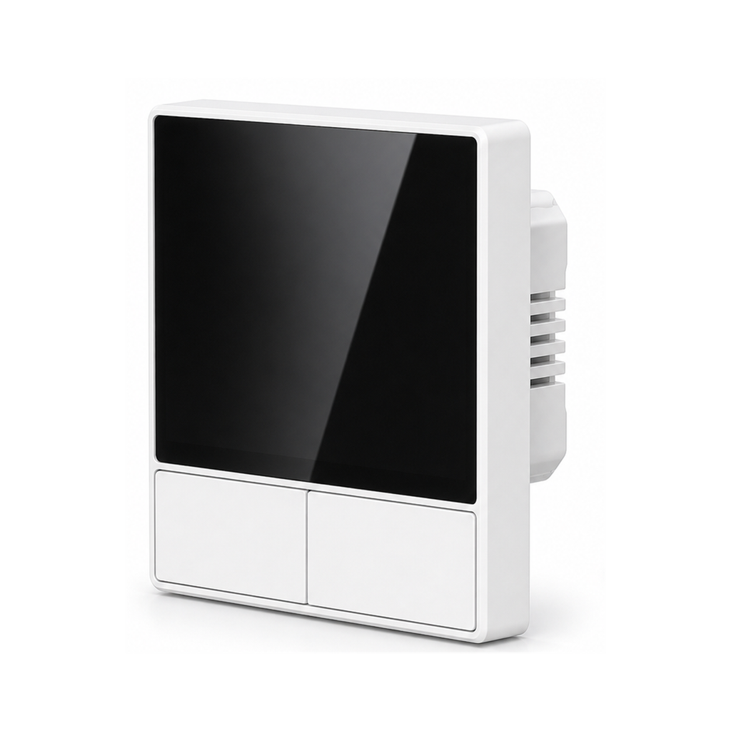 Panneau tactile NéoHub Touch NS Pro blanc sur fond blanc.