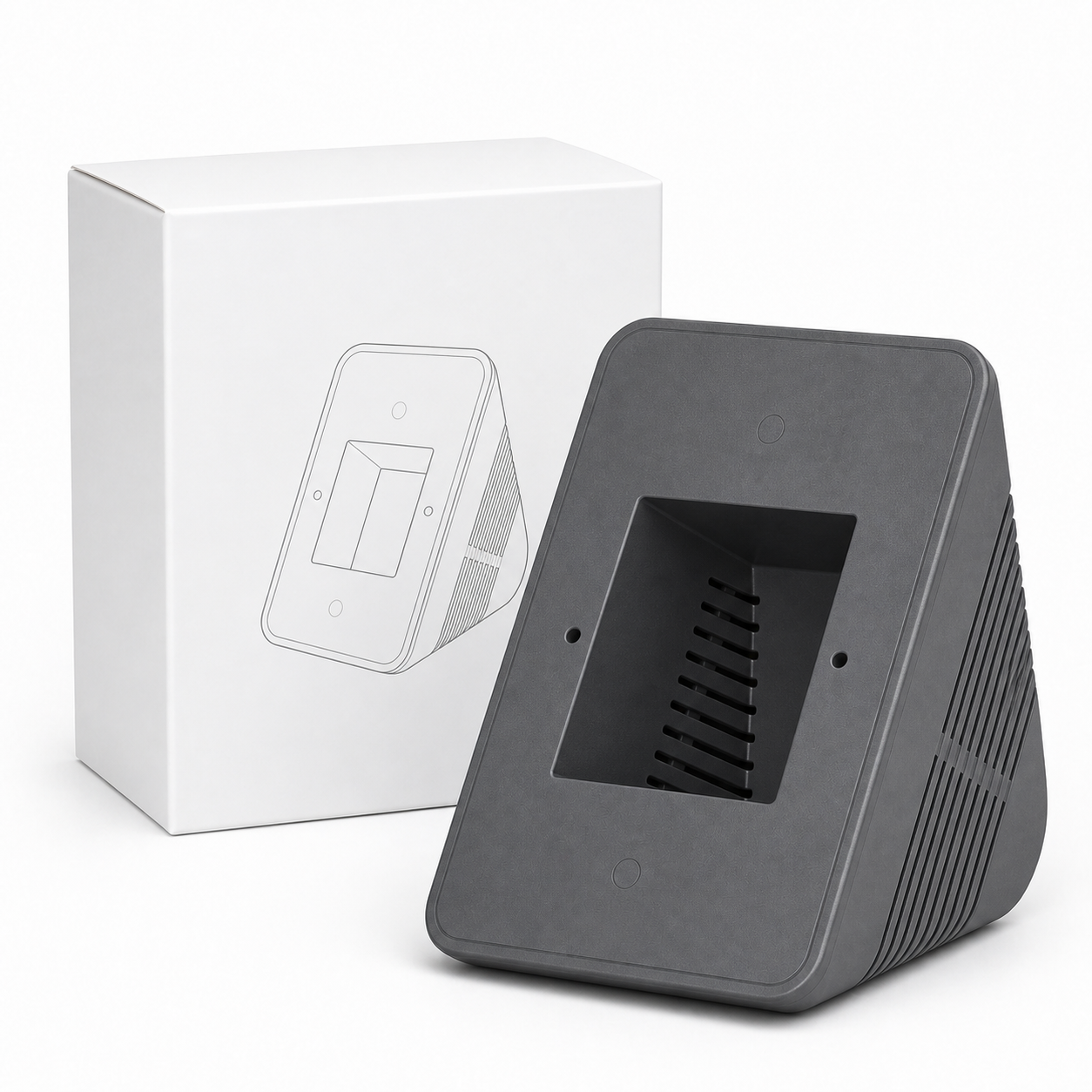 Grey wall mount stand for NéoHub Touch NS Pro with plain white box