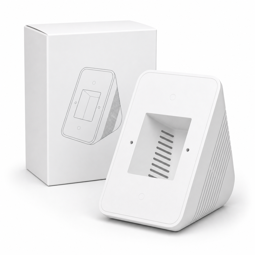 White wall mount stand for NéoHub Touch NS Pro with plain white box