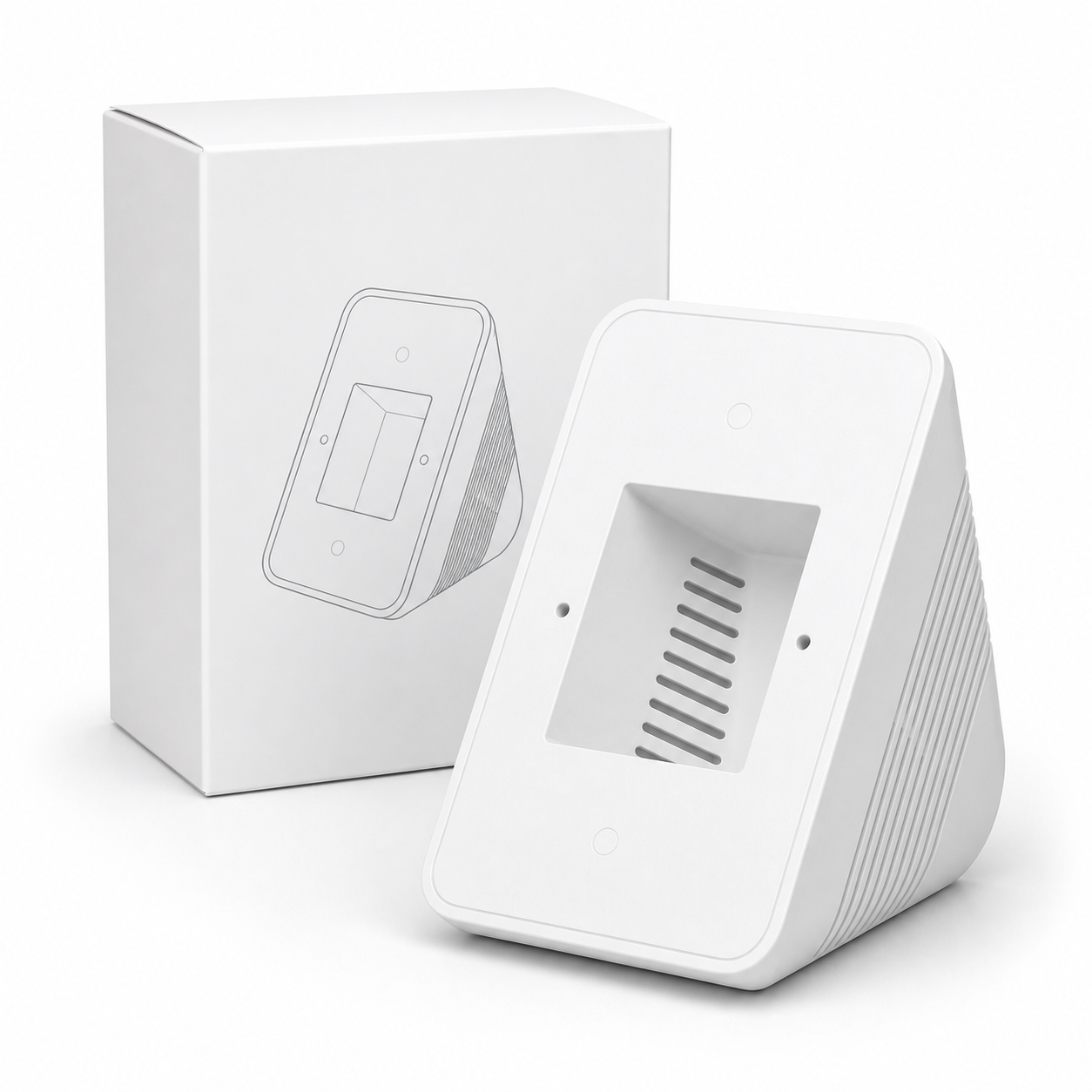 White wall mount stand for NéoHub Touch NS Pro with plain white box