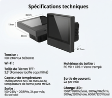 Spécifications techniques du NéoHub Touch avec dimensions et caractéristiques.
