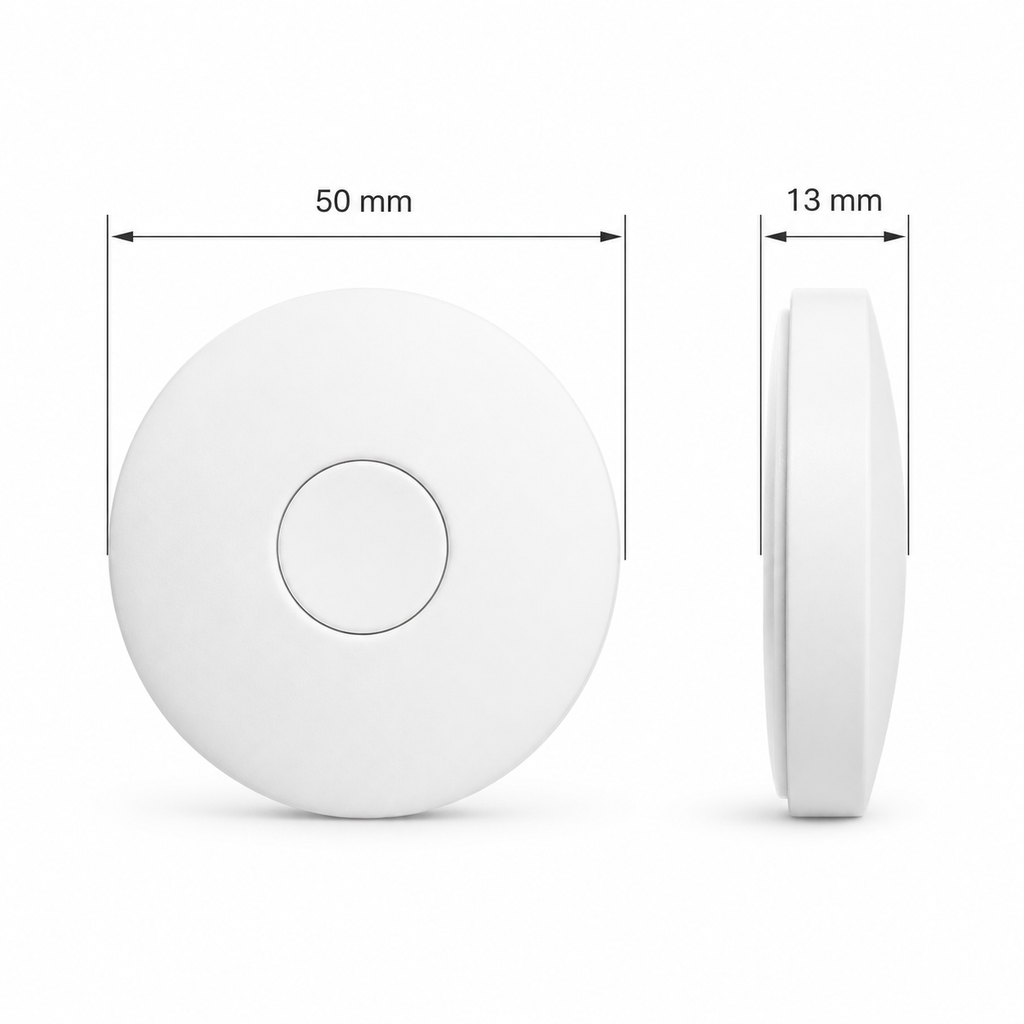 Dimension diagram of round scene button showing 50 mm diameter and 13 mm depth