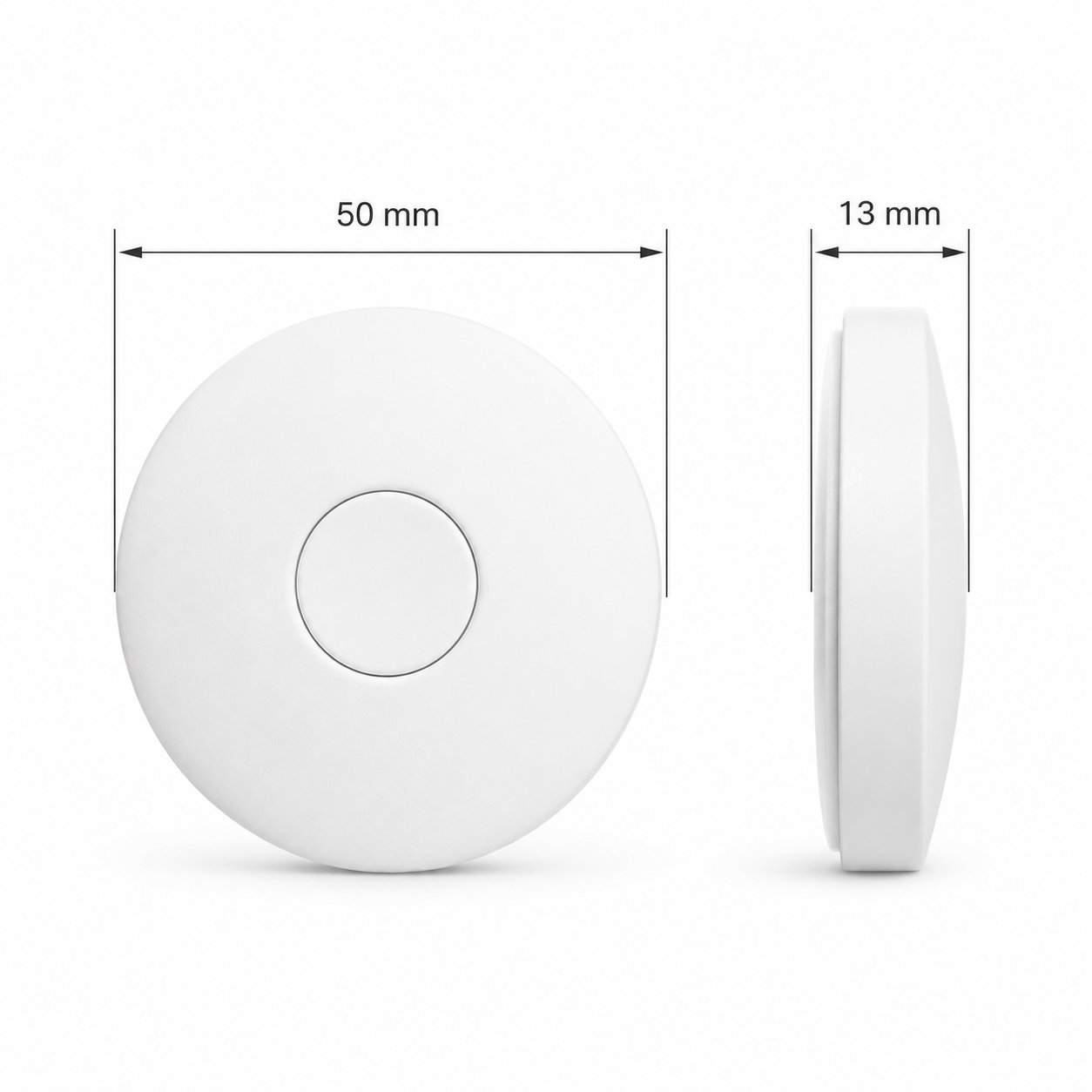 Dimension diagram of round scene button showing 50 mm diameter and 13 mm depth