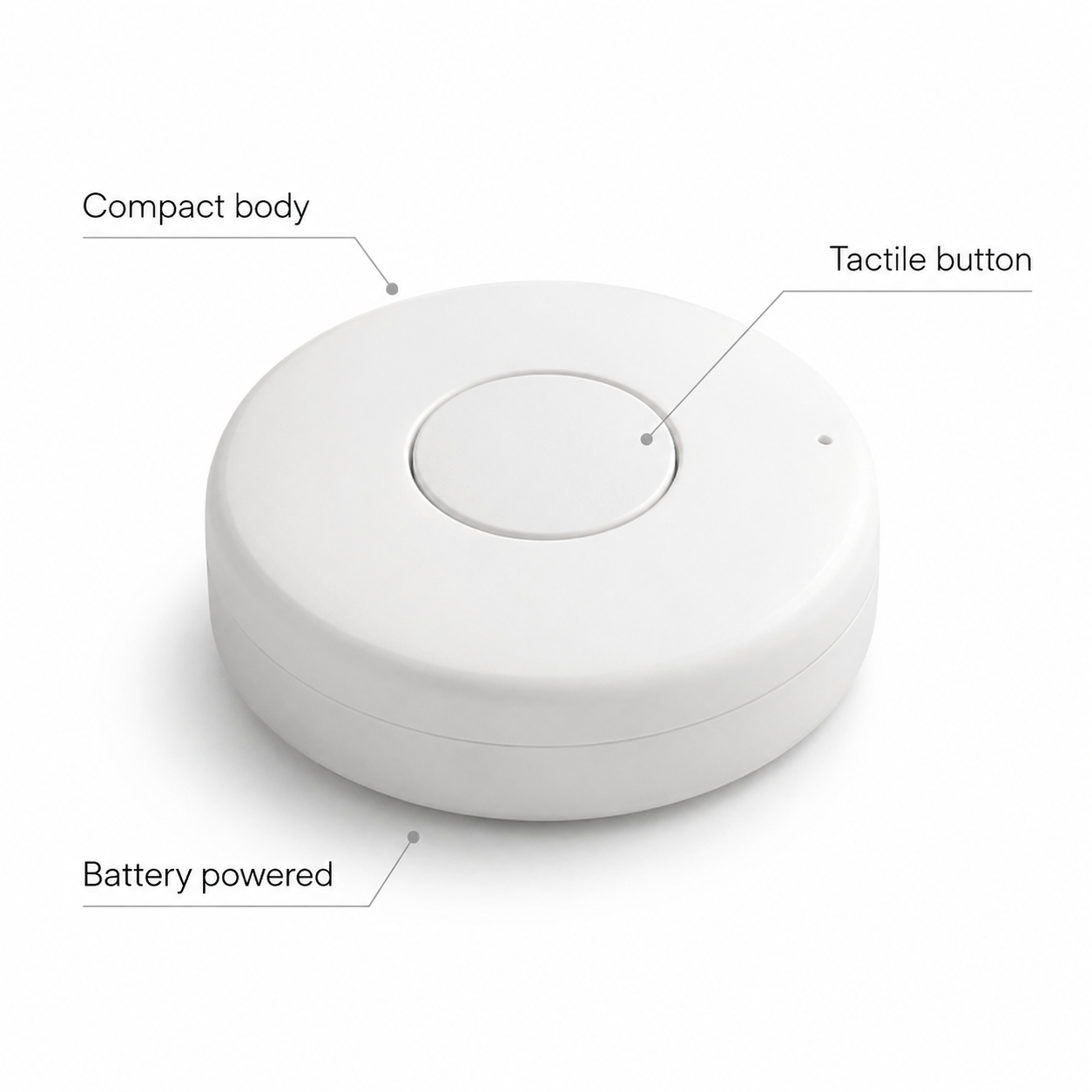 Product detail callouts for compact round wireless scene button