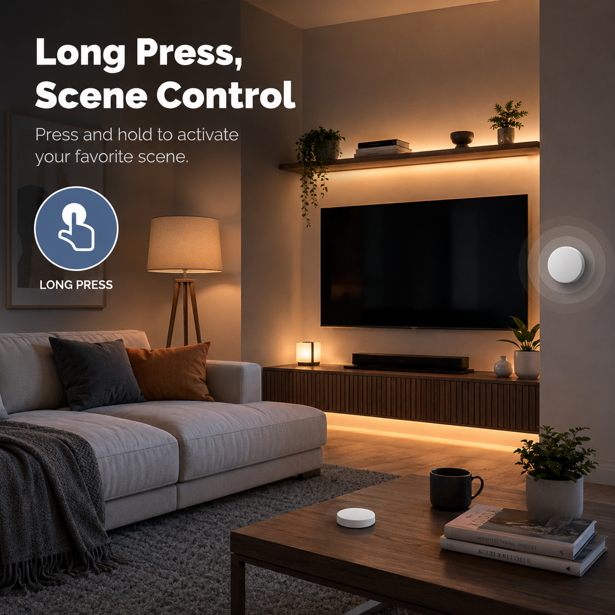 Compact placement options for NeoKey Scene Comfort V2 wireless scene button