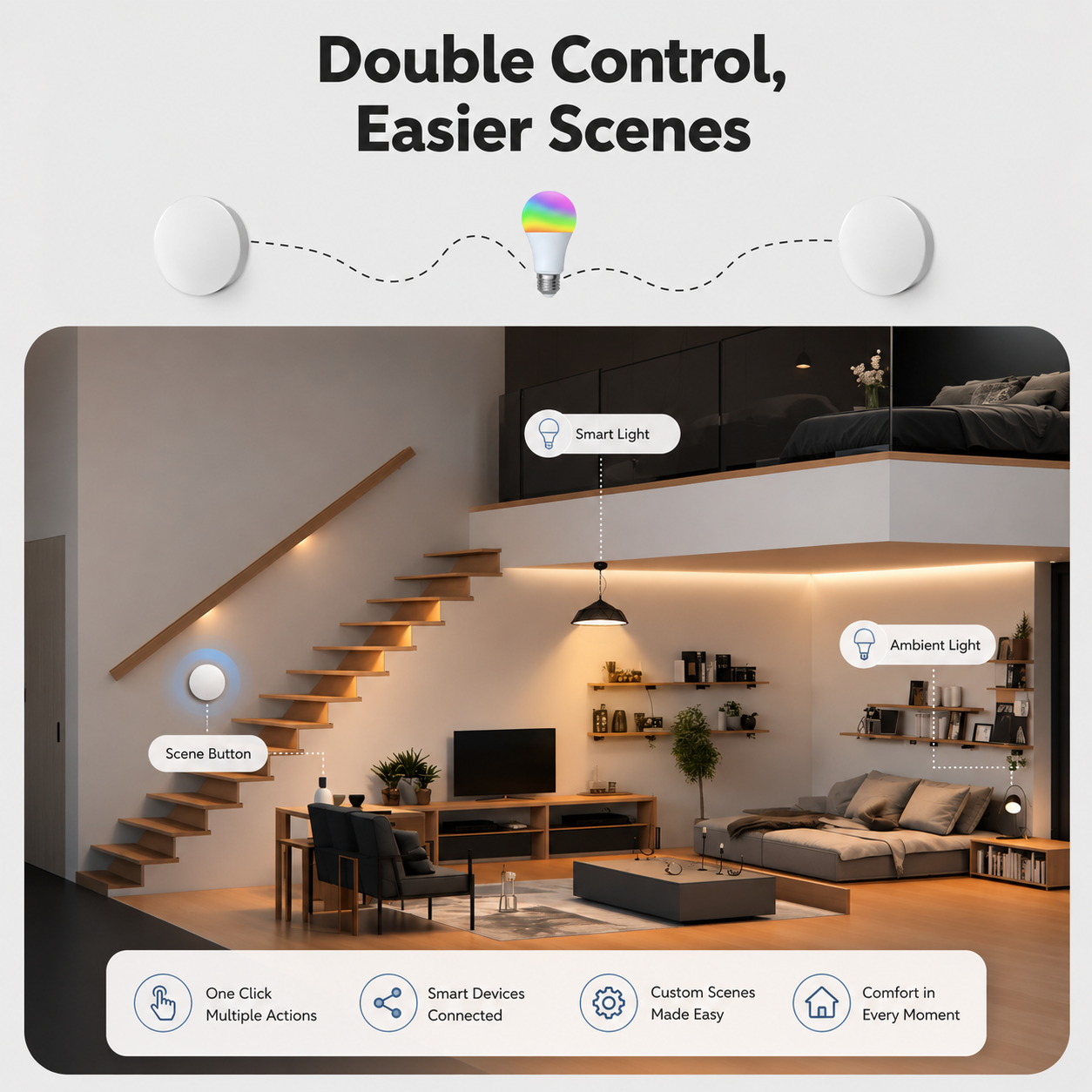 Multiple device scene control layout for NeoKey Scene Comfort V2 smart button