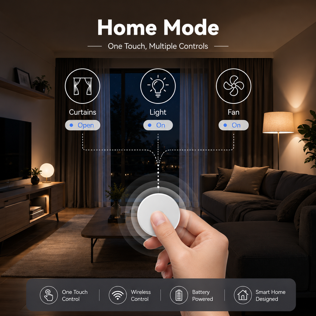 Home mode scene control with NeoKey Scene Comfort V2 wireless button