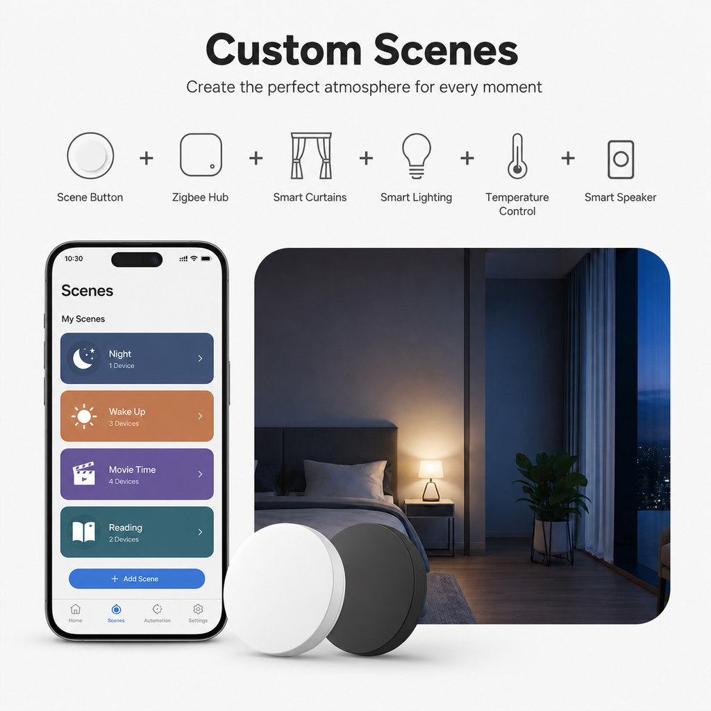 One click bedroom scene control with NeoKey Scene Comfort V2 button