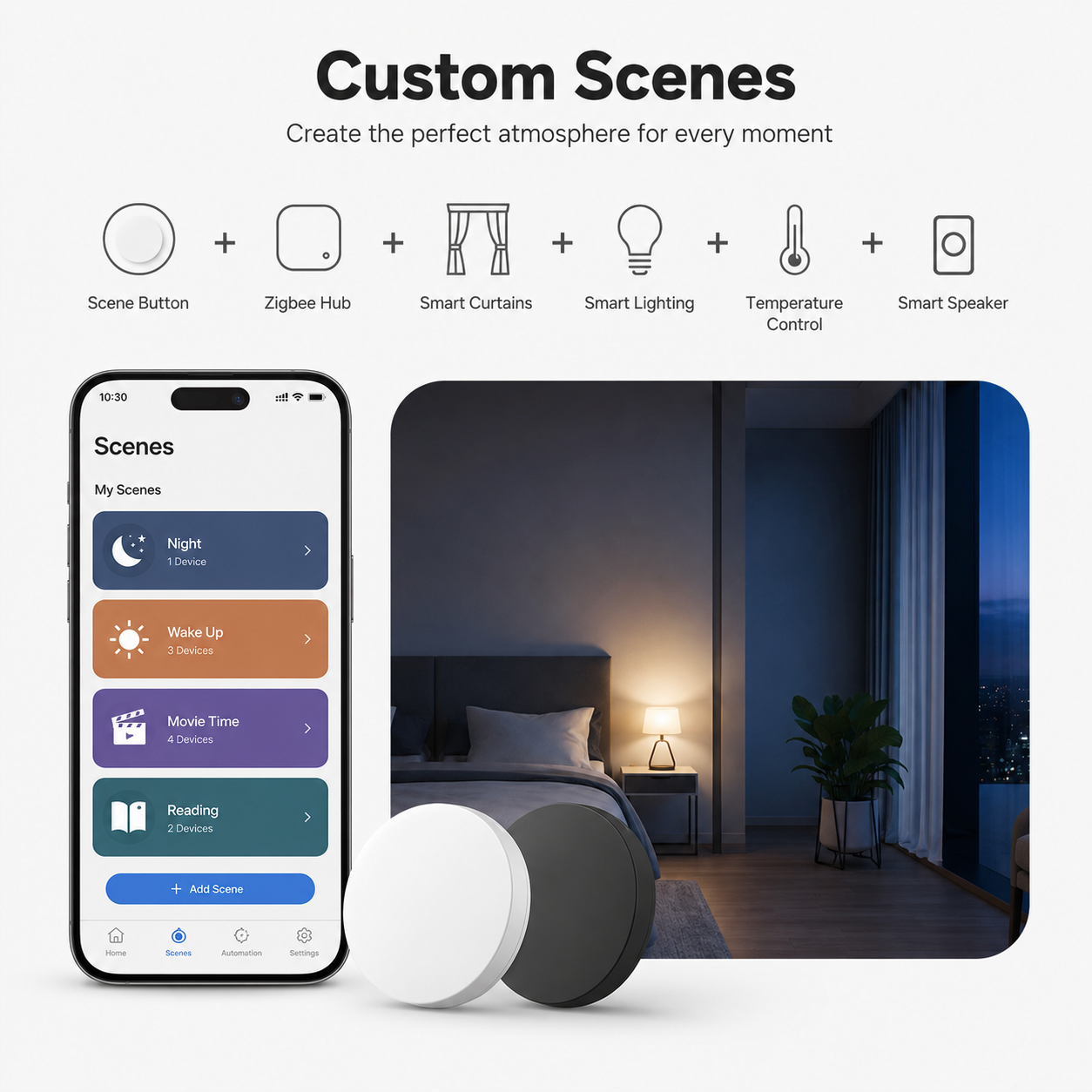 One click bedroom scene control with NeoKey Scene Comfort V2 button