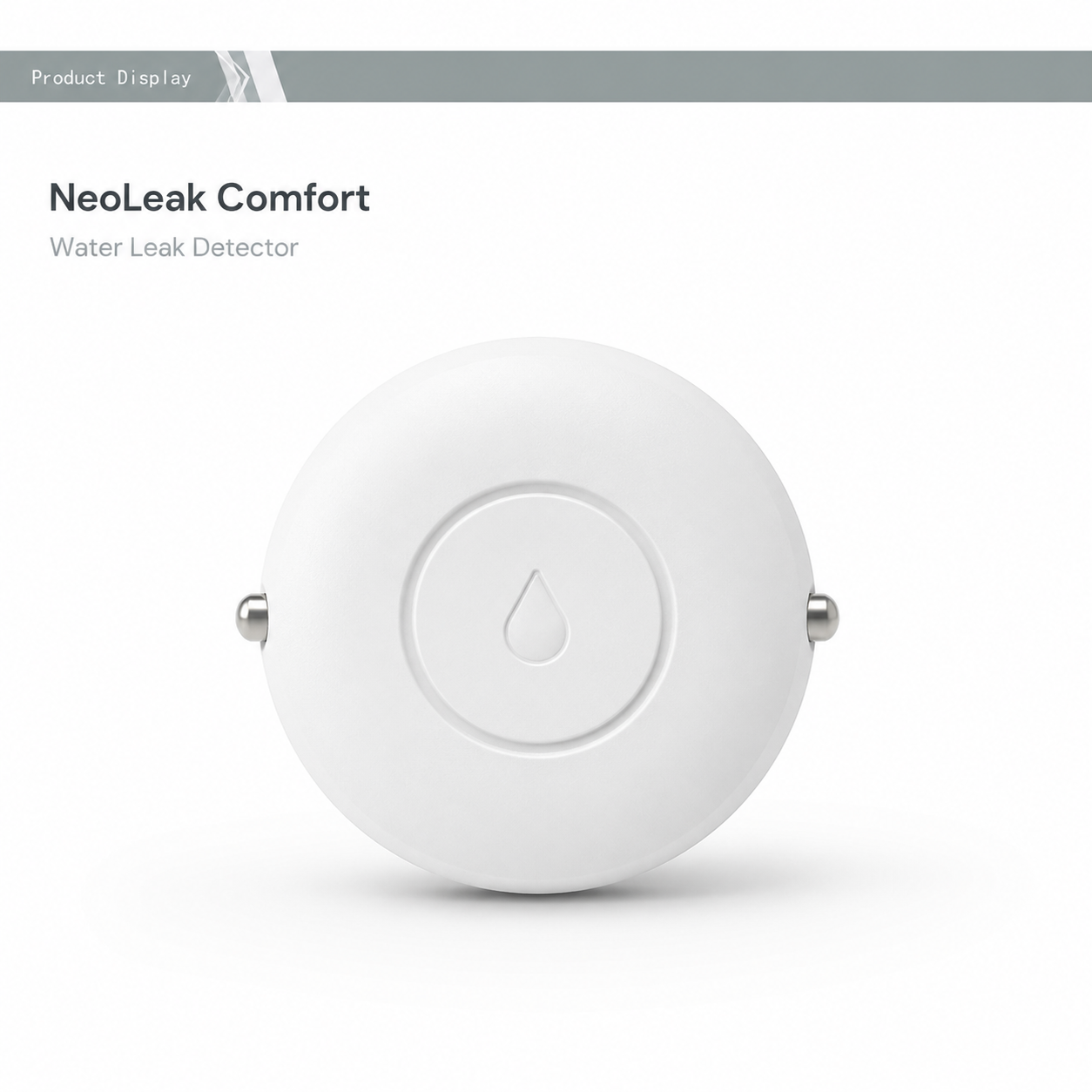 Clean studio product display of NeoLeak water leak detector