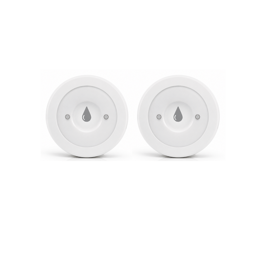 Lot de 2 détecteurs de fuite d'eau ZigBee NéoLeak Comfort sur fond blanc