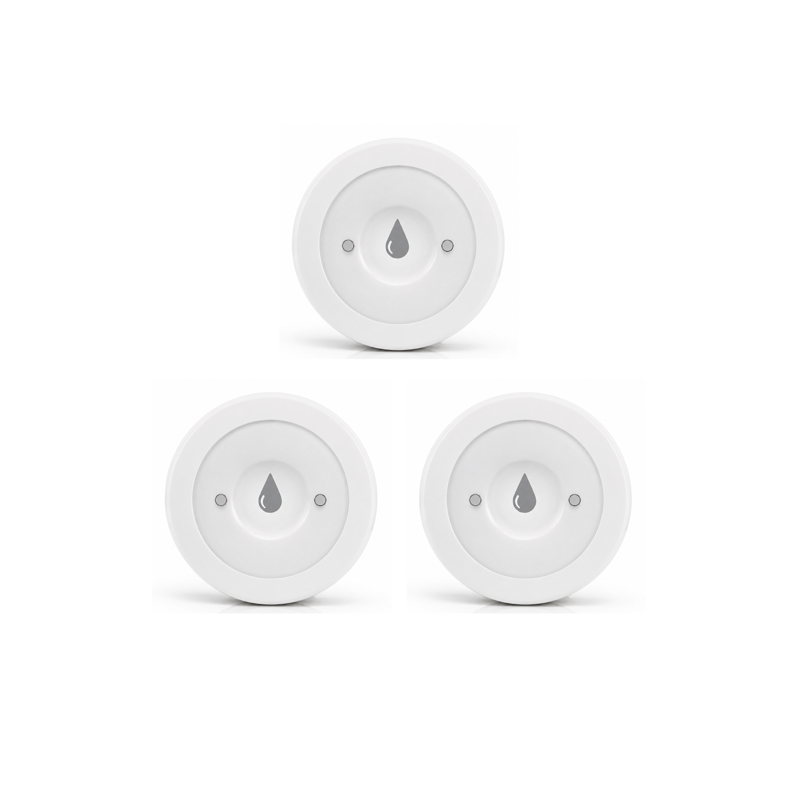 Lot de 3 détecteurs de fuite d'eau ZigBee NéoLeak Comfort sur fond blanc