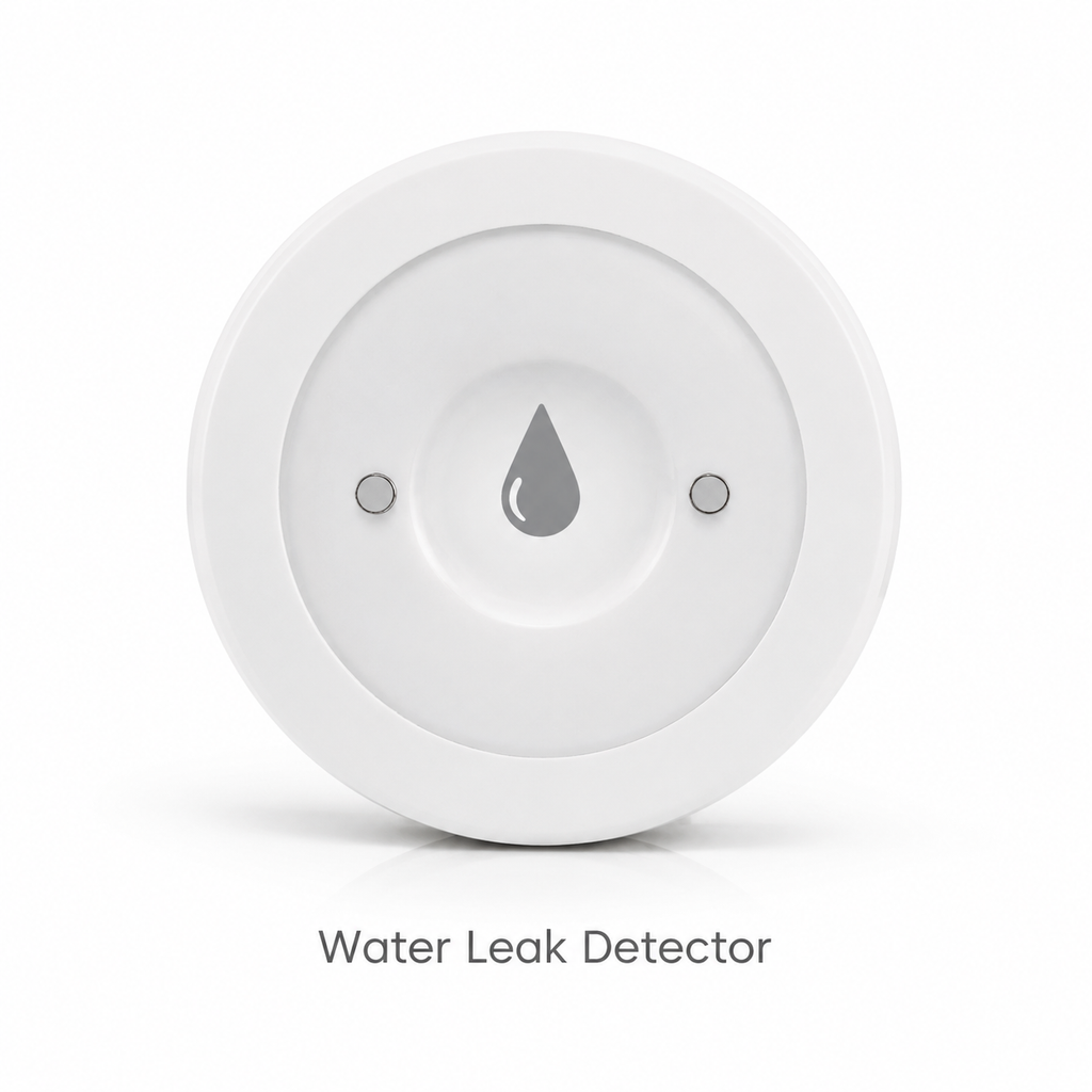 Studio front packshot of round NeoLeak water leak detector
