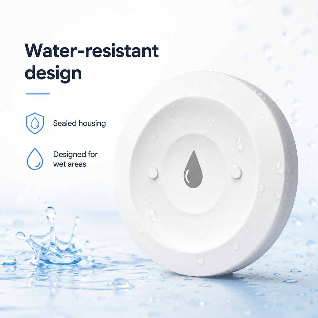 Water-resistant housing detail for NeoLeak water leak detector
