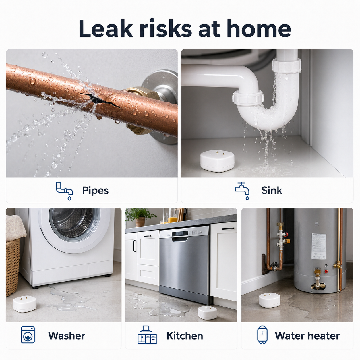 Common household leak risk areas monitored by a ZigBee water leak sensor