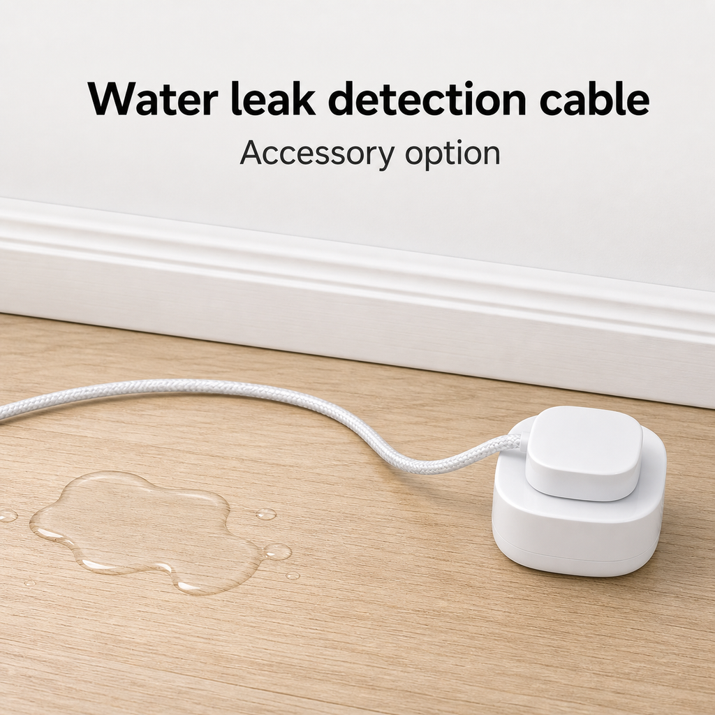 Water leak detection cable accessory connected to compact leak sensor