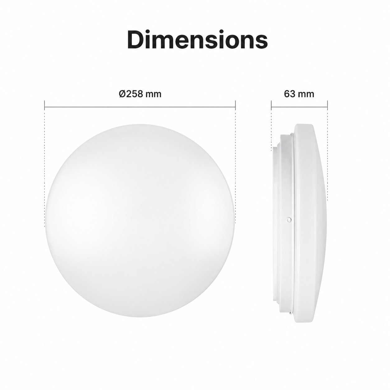 Dimension diagram for slim round LED ceiling light