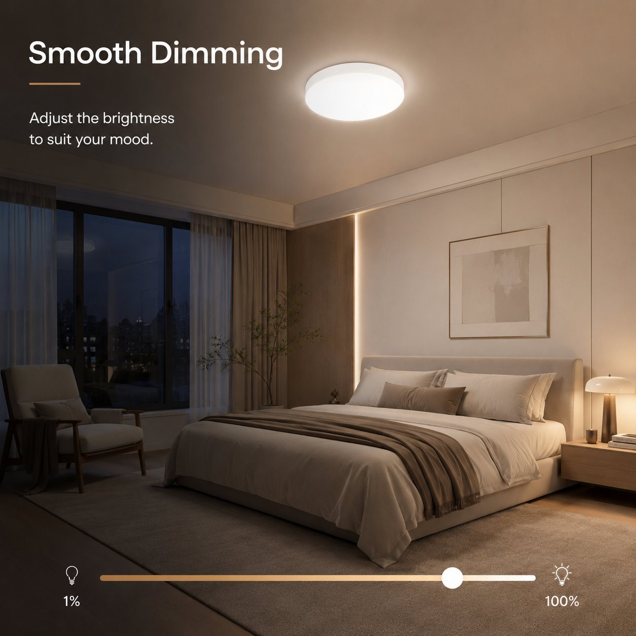 Dimming control for smart LED ceiling light in bedroom