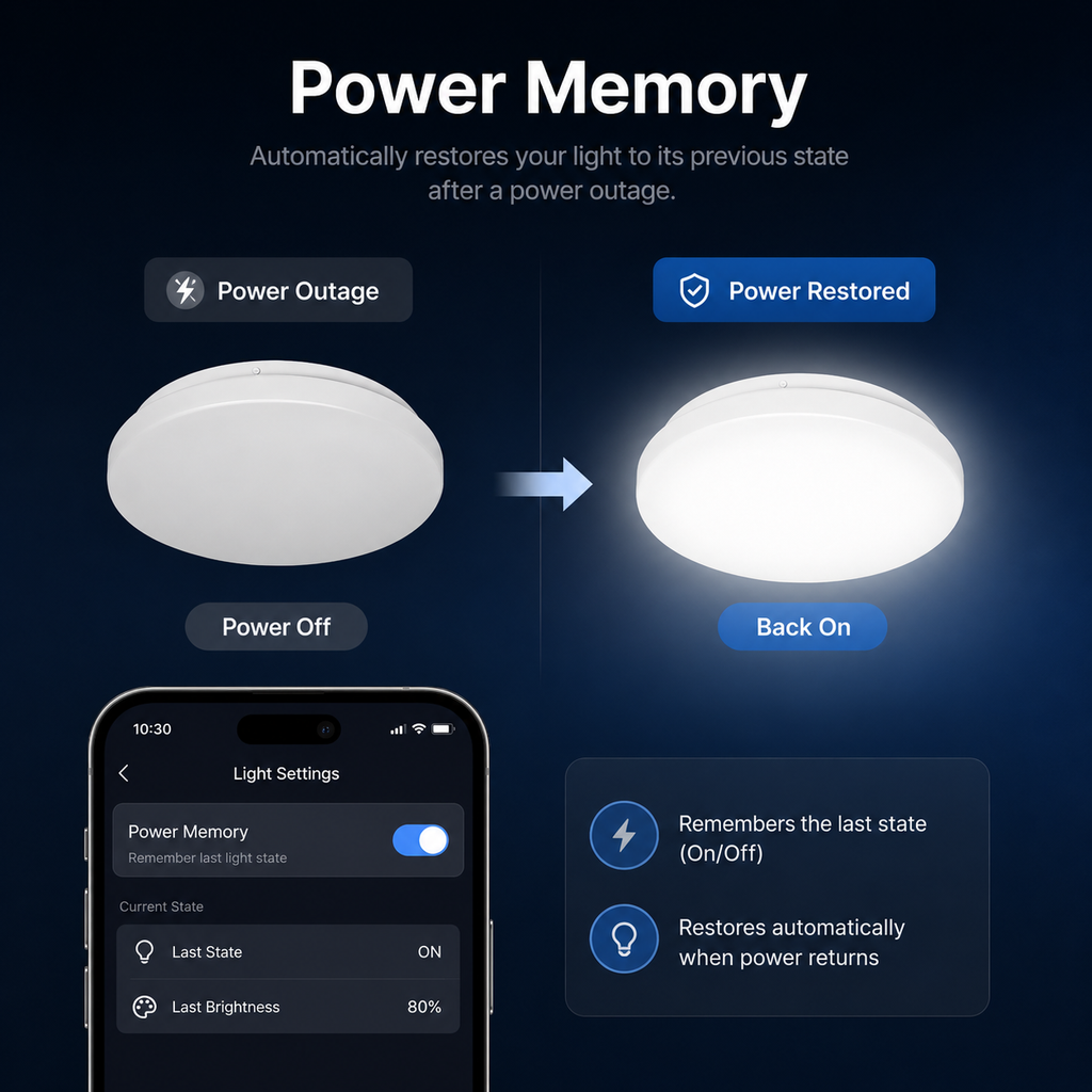 Power memory feature for smart LED ceiling light