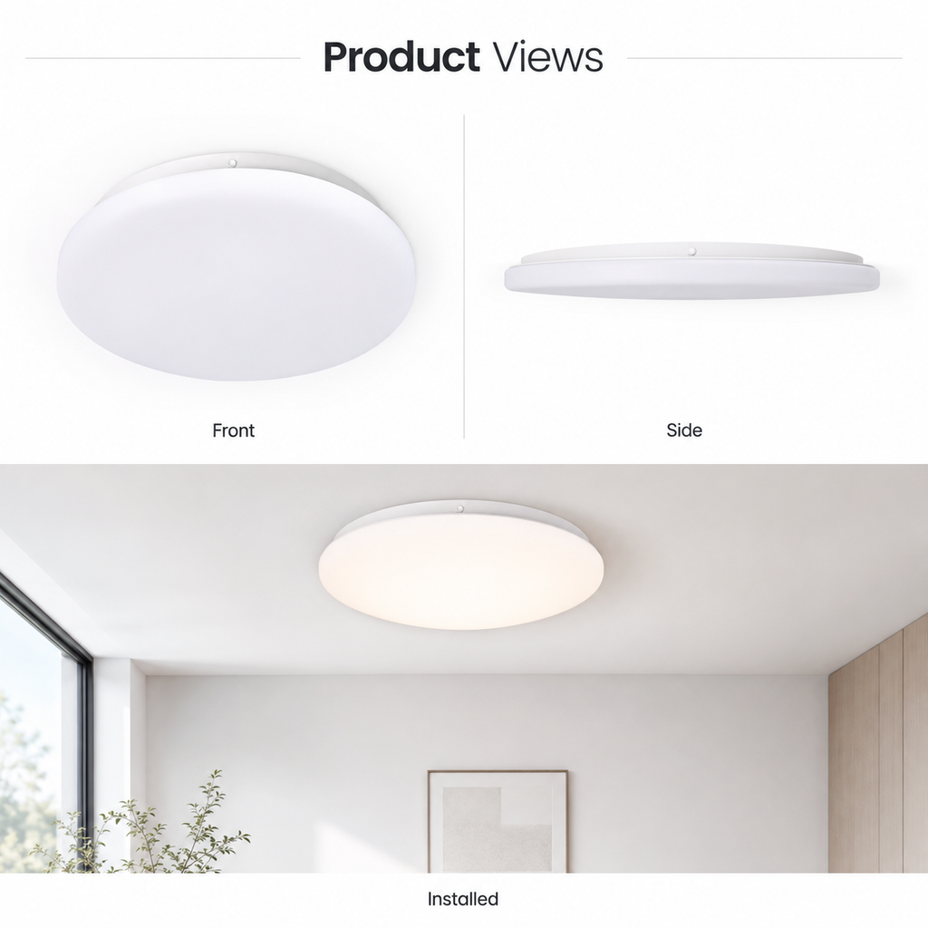 Product views of slim round LED ceiling light