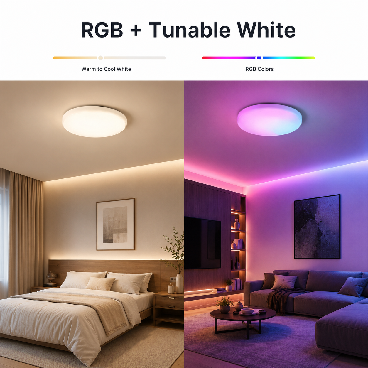 RGB and tunable white ceiling light ambience scene