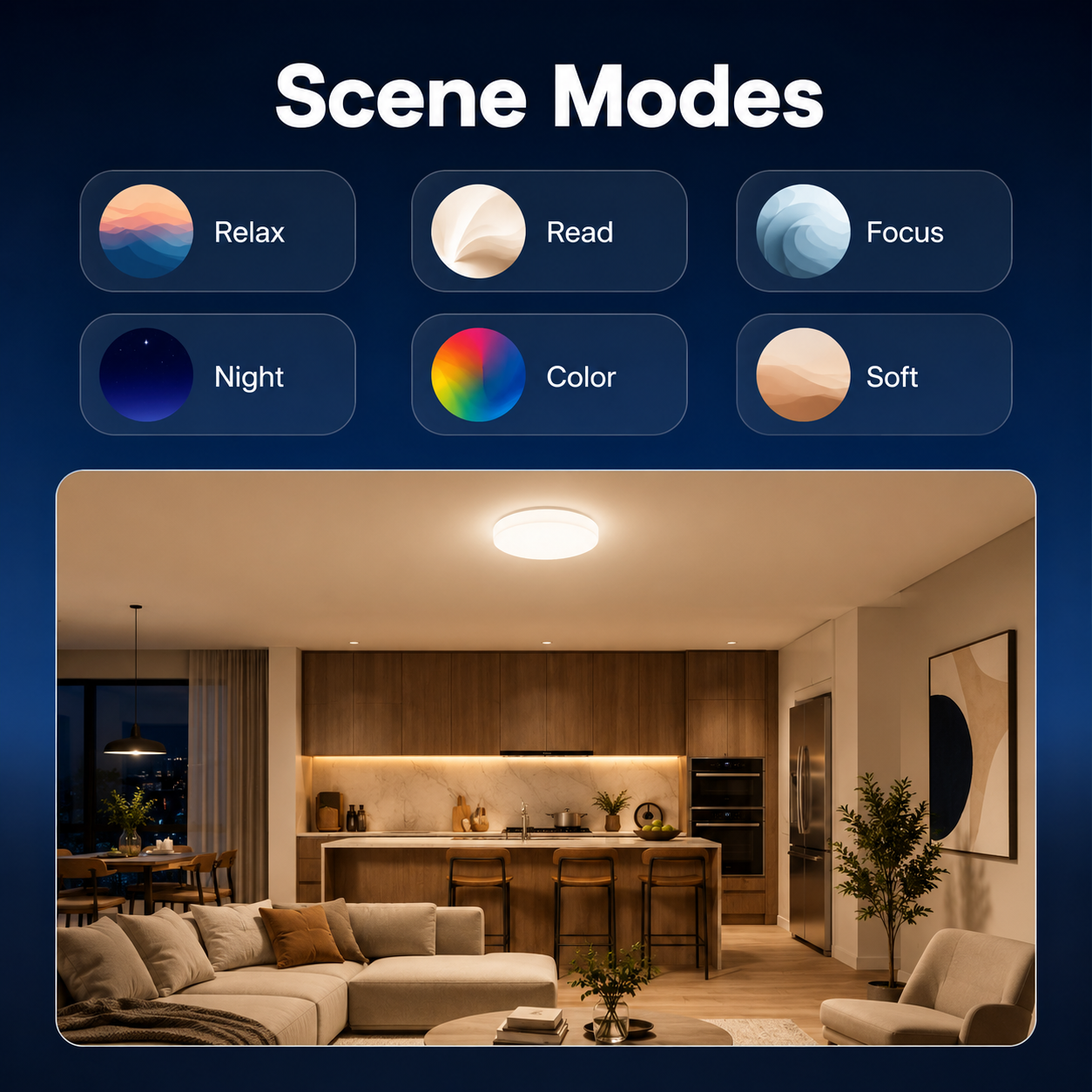 Scene modes for RGB CCT smart LED ceiling light