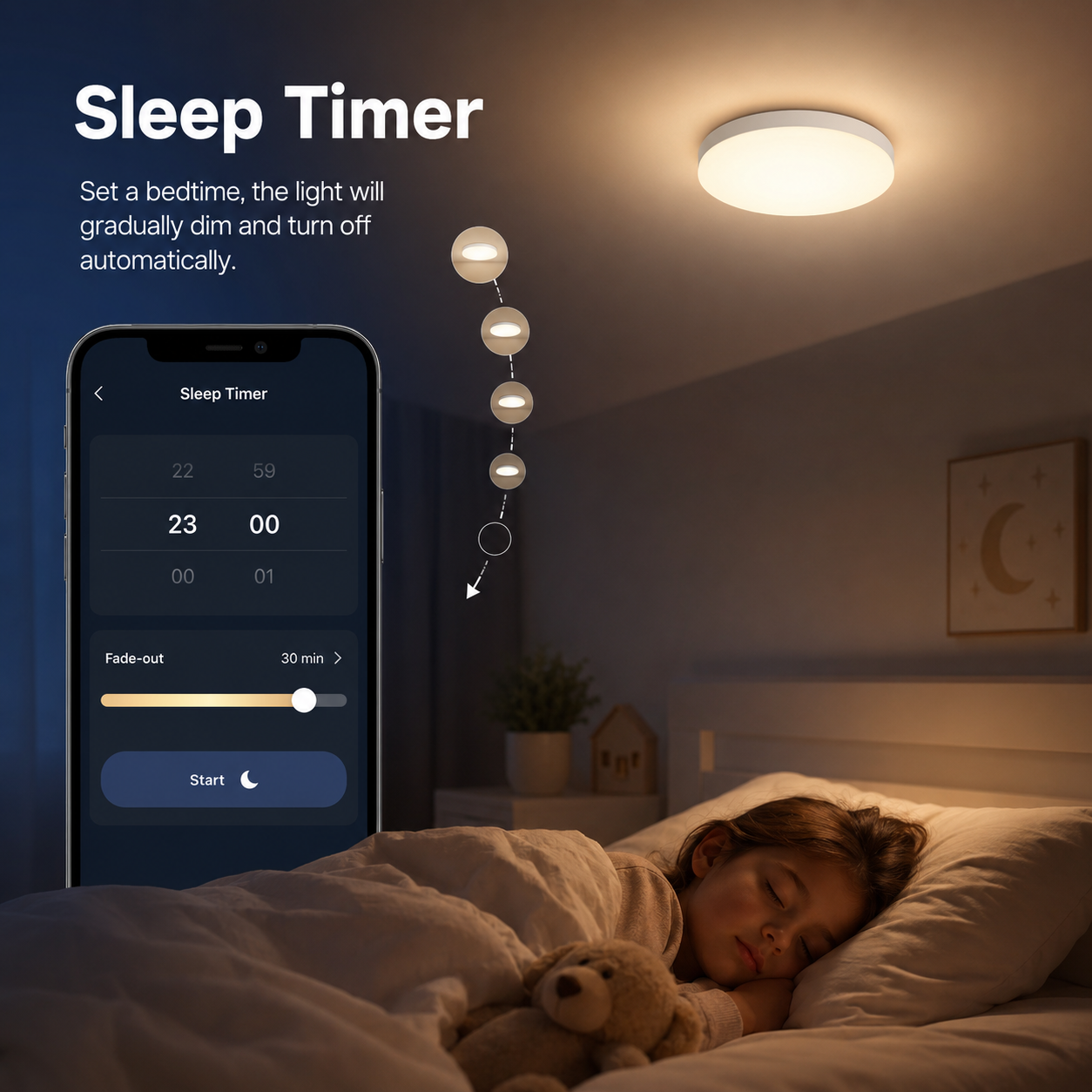 Sleep timer setting for smart LED ceiling light