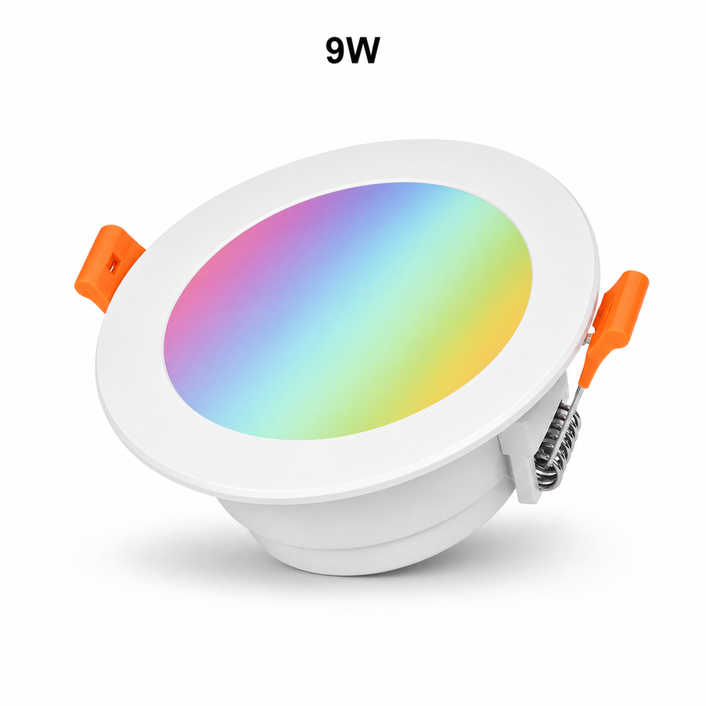 9W recessed RGB LED downlight variant on white background