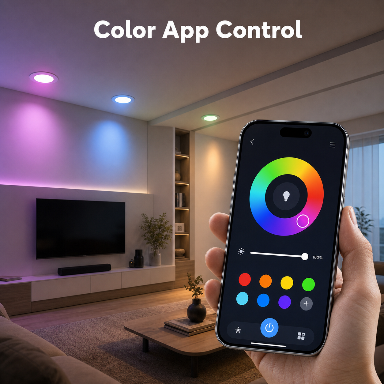 Color app control scene for RGB recessed smart downlight