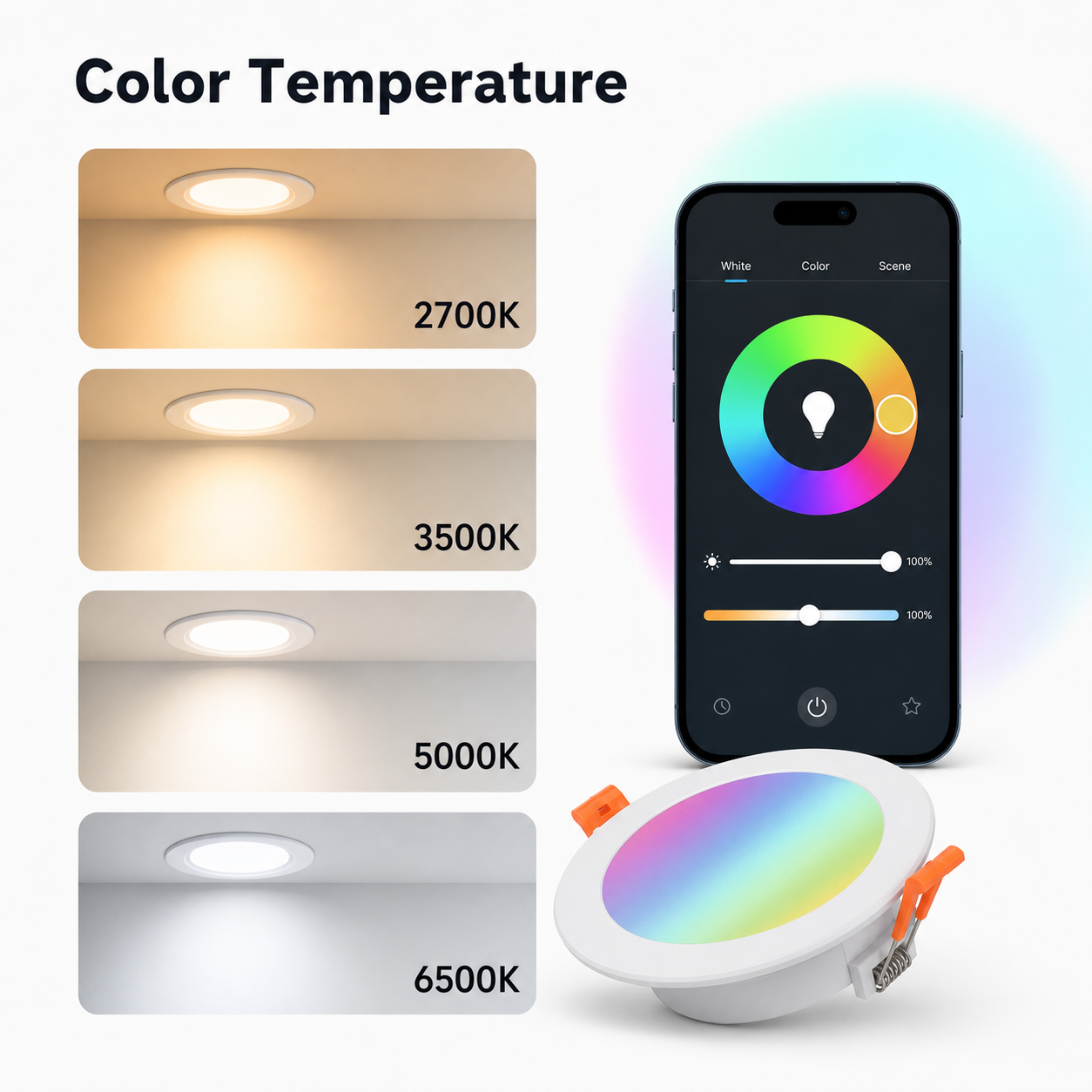 Color temperature control image with generic mobile app interface