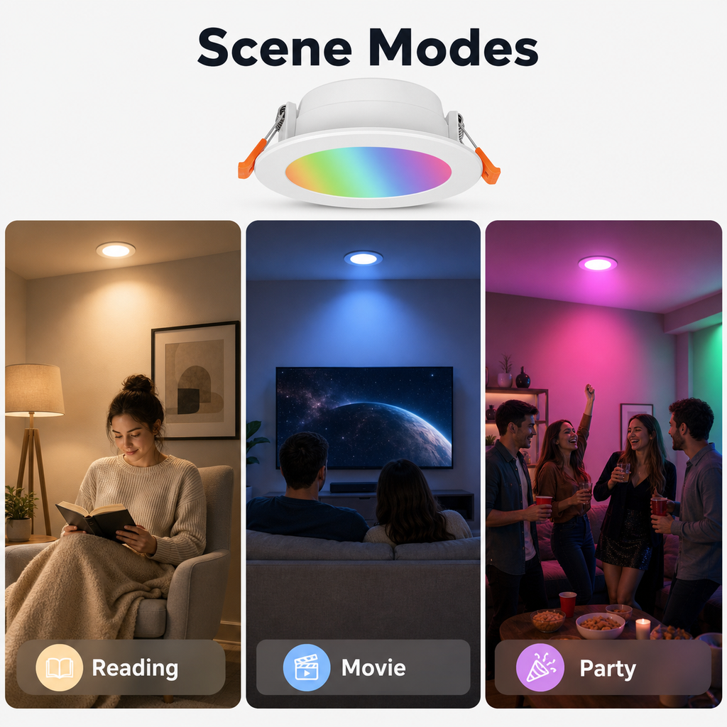 Scene modes image for reading movie and party lighting