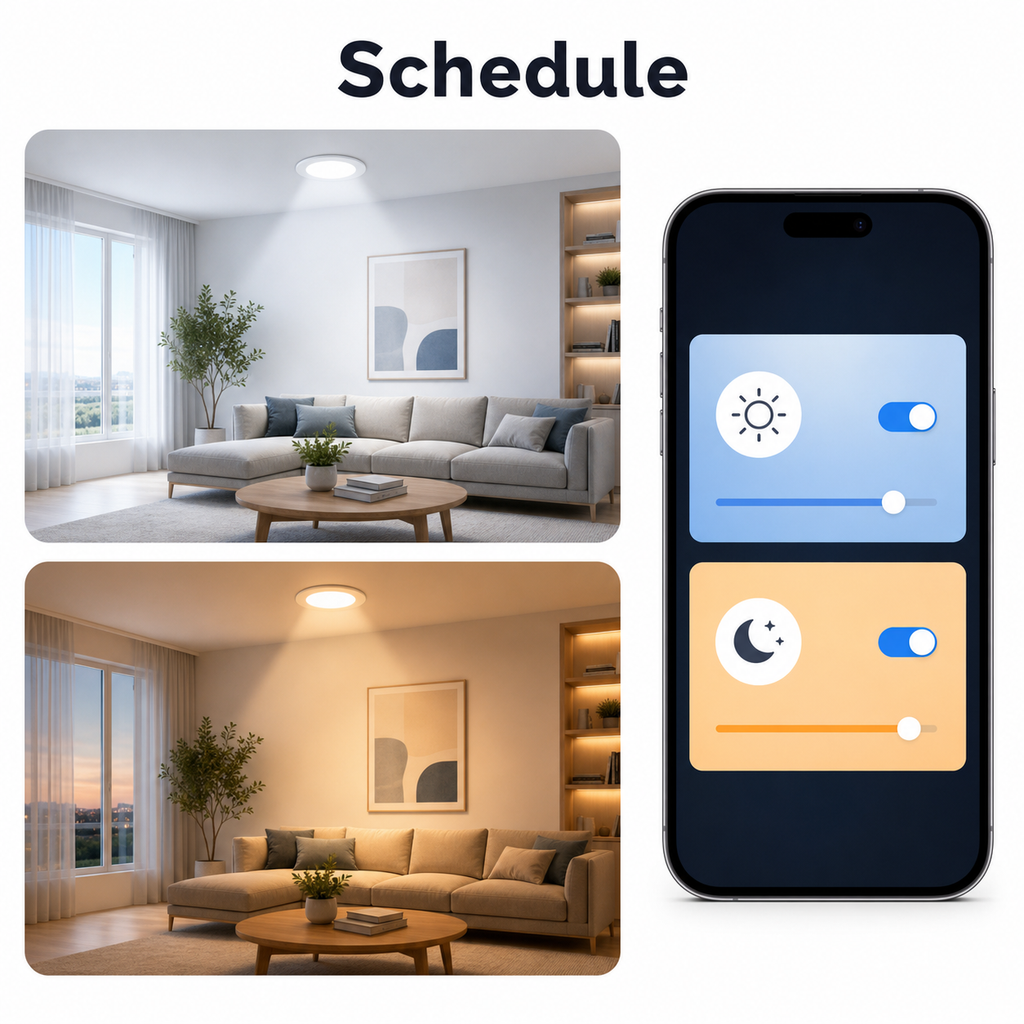 Schedule control image for timed smart downlight lighting