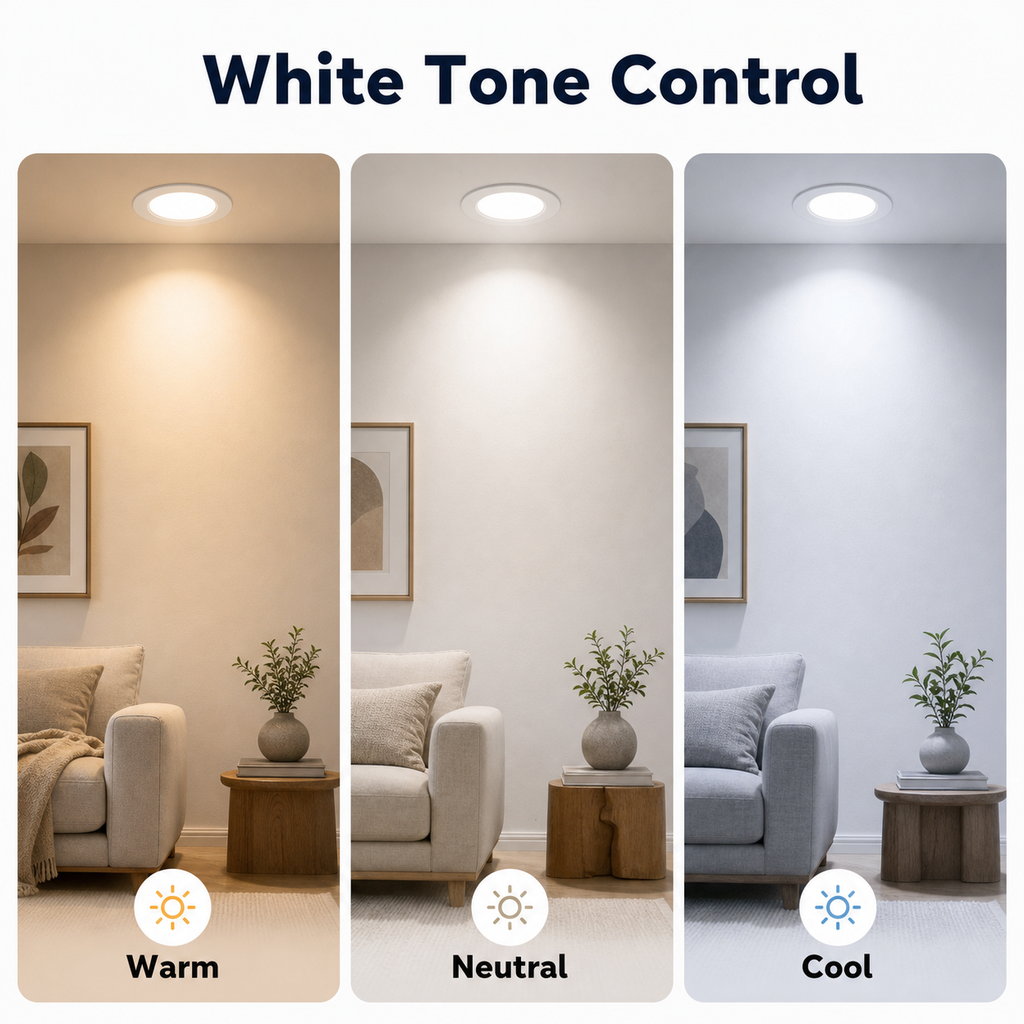 White tone control image showing warm neutral and cool lighting