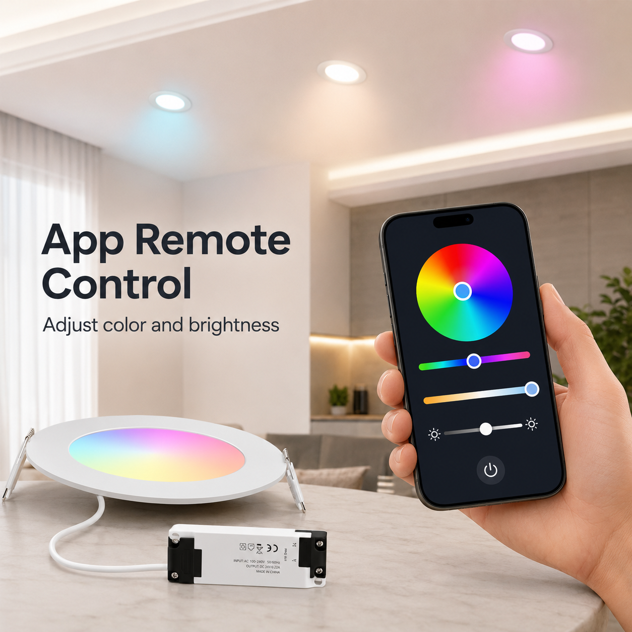 Mobile app remote control for NeoLight Zigbee RGB CCT recessed downlight