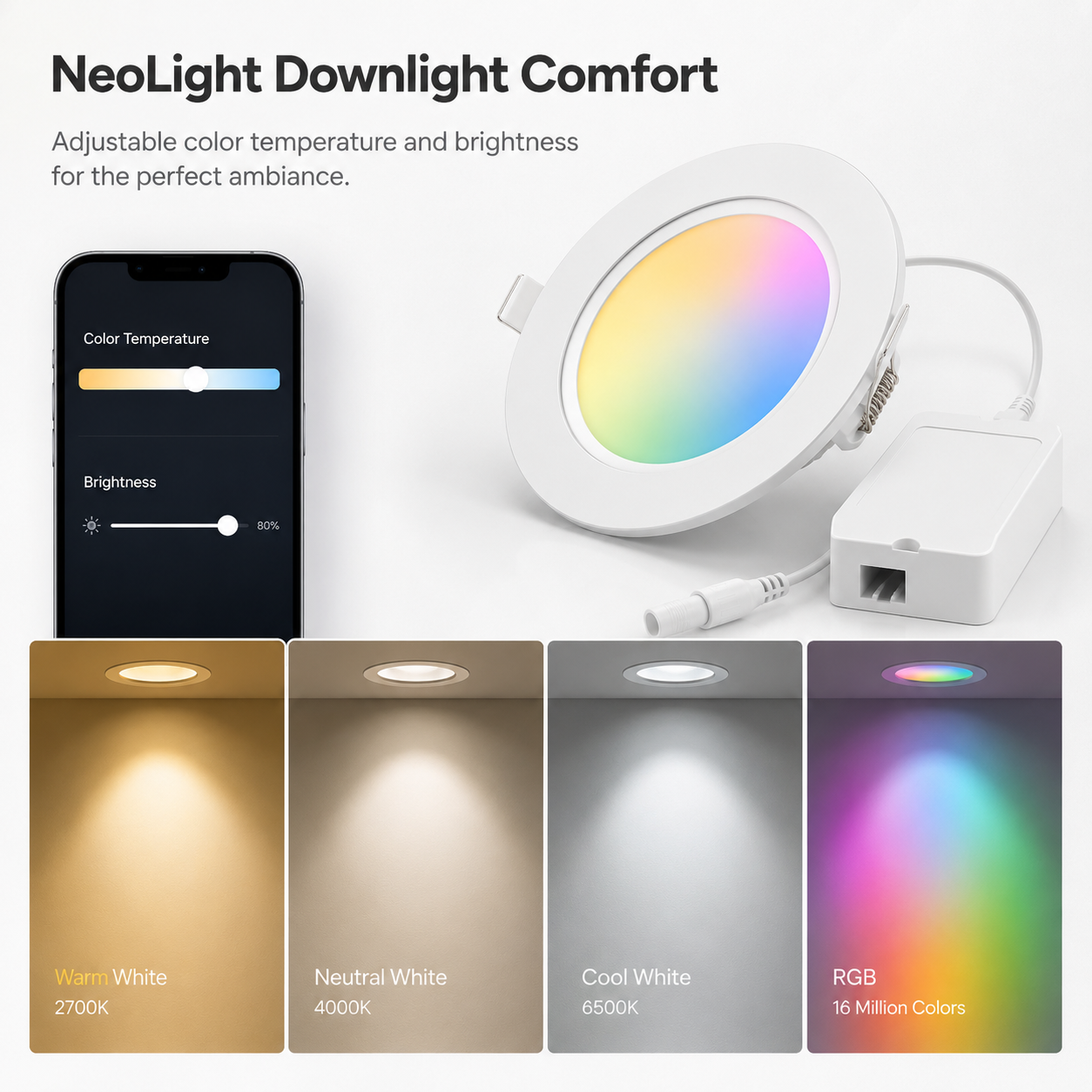 Color temperature and brightness scene controls for NeoLight Zigbee downlight