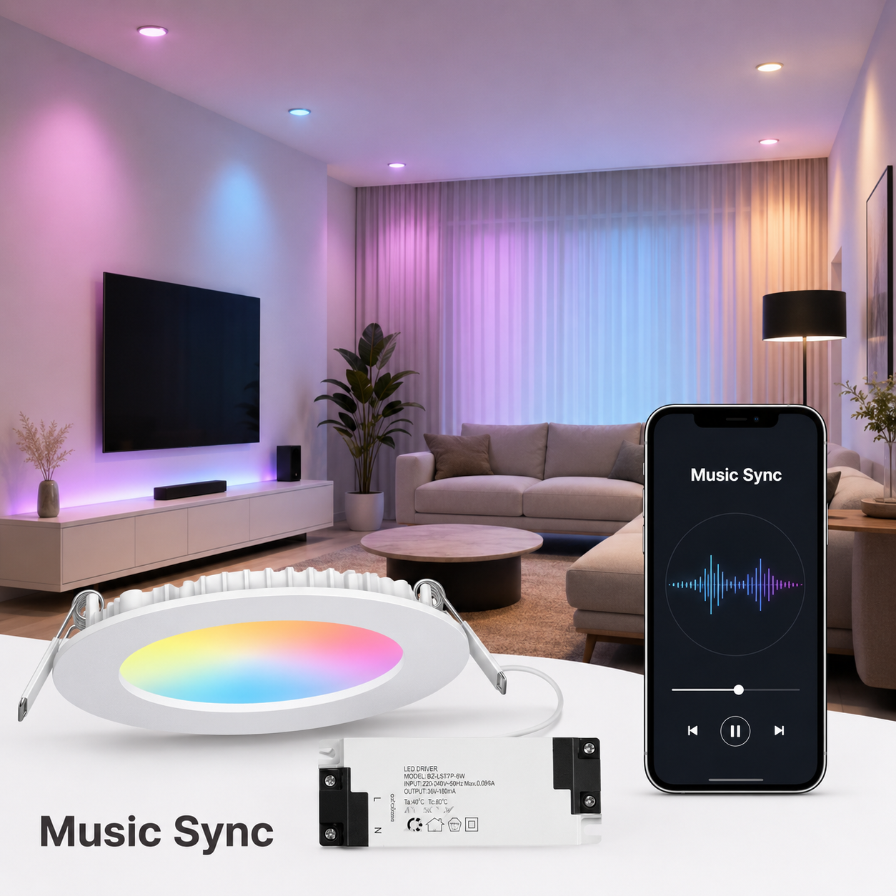 Music sync lighting scene for NeoLight Zigbee RGB CCT downlight