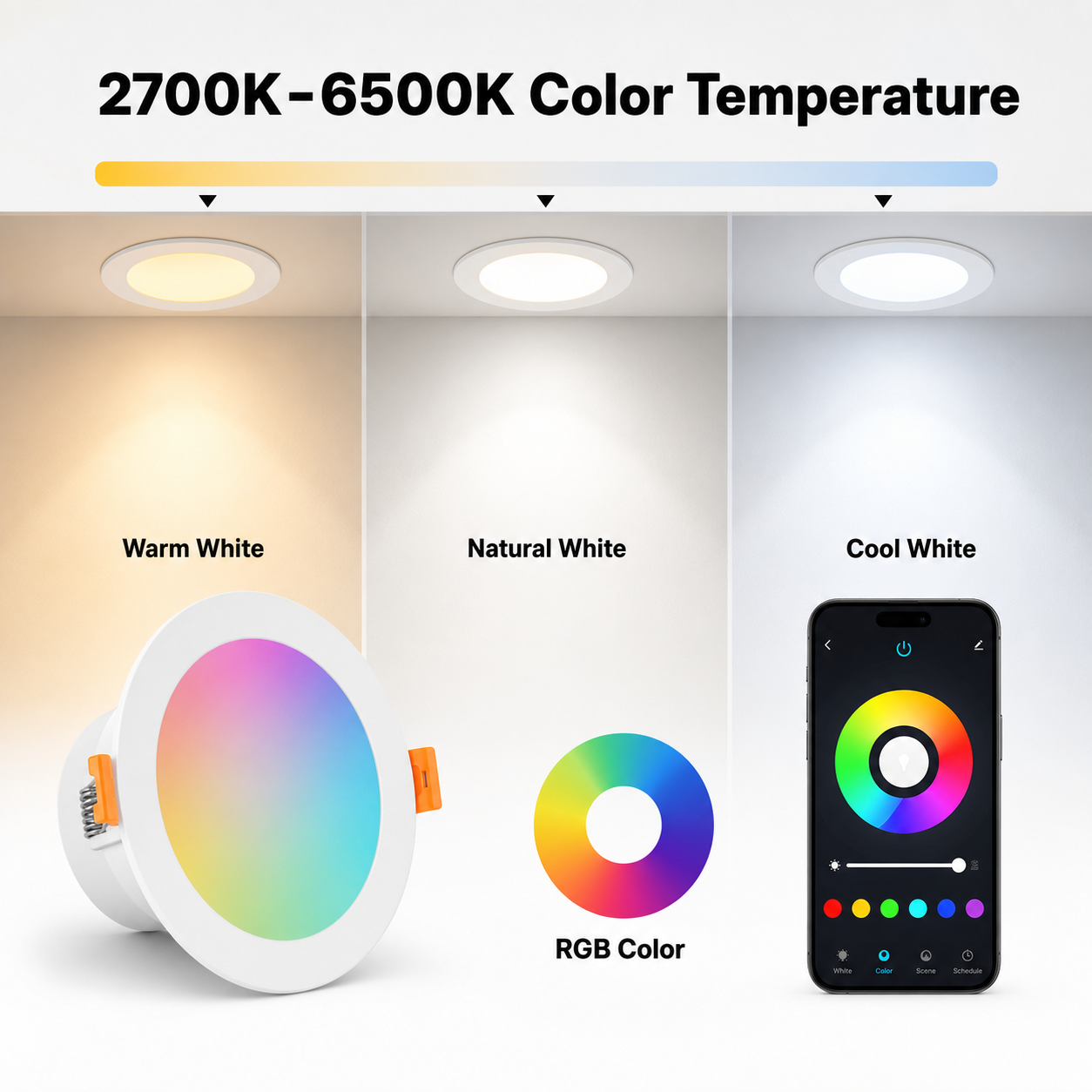 Color temperature range and RGB control for ZigBee downlight