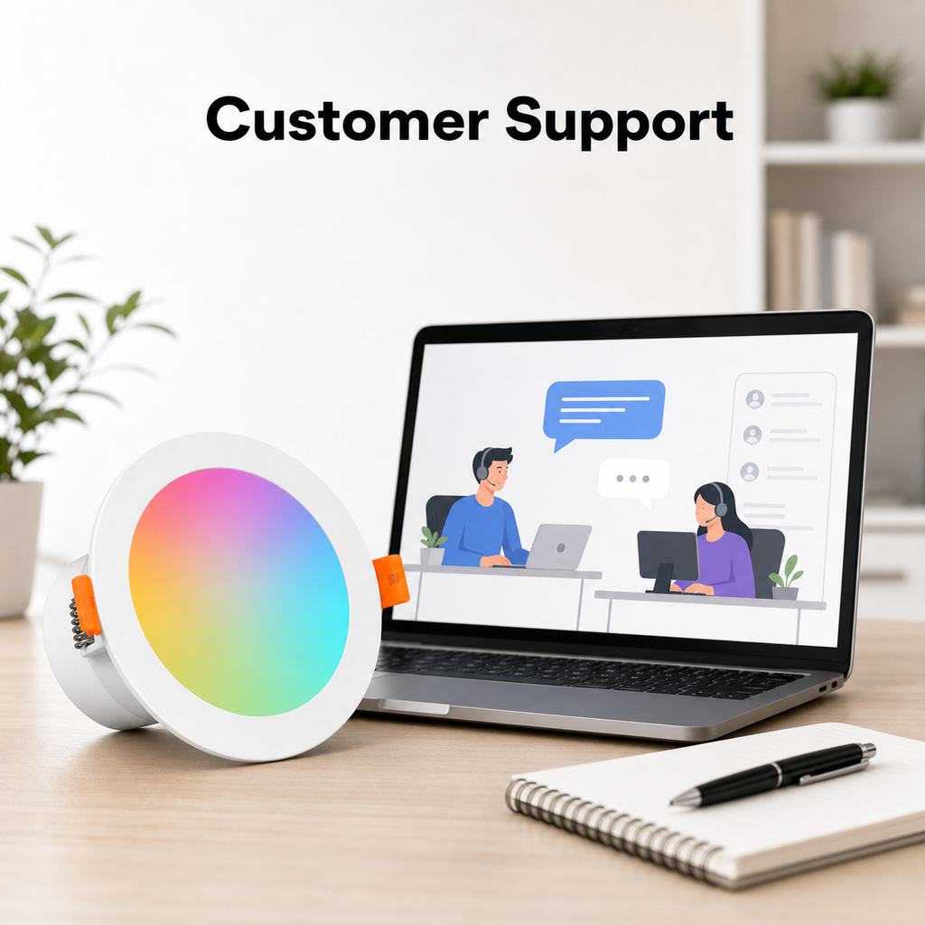 Customer support visual with ZigBee RGB downlight on desk