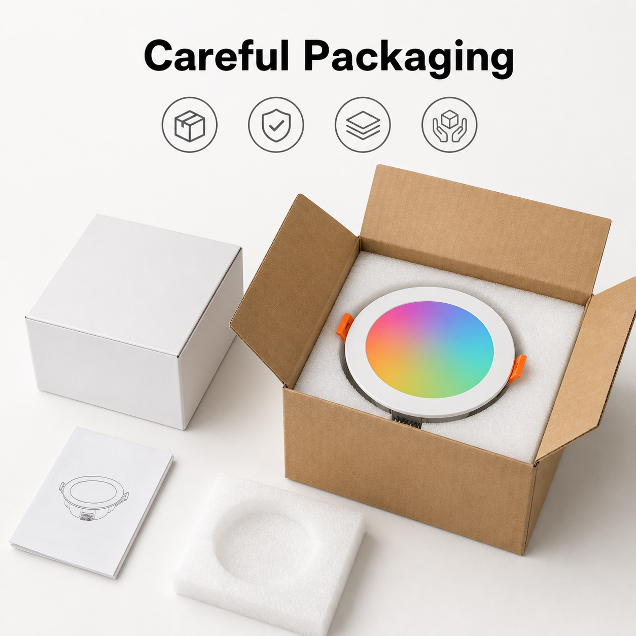 Careful packaging visual for recessed RGB downlight