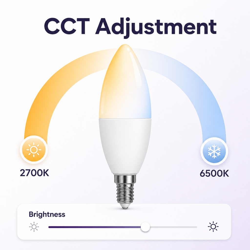 CCT adjustment from 2700K to 6500K for E14 bulb