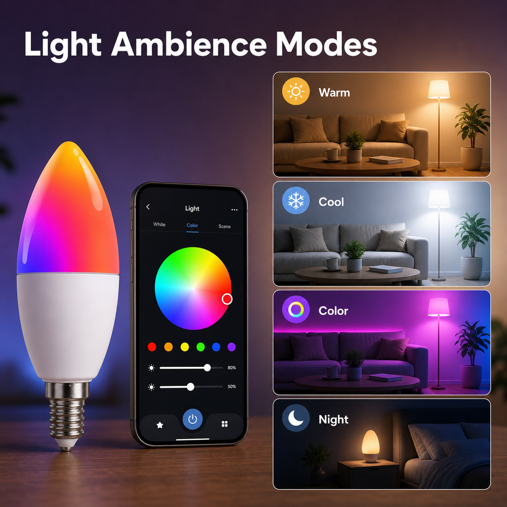 Light ambience modes for E14 candle smart bulb