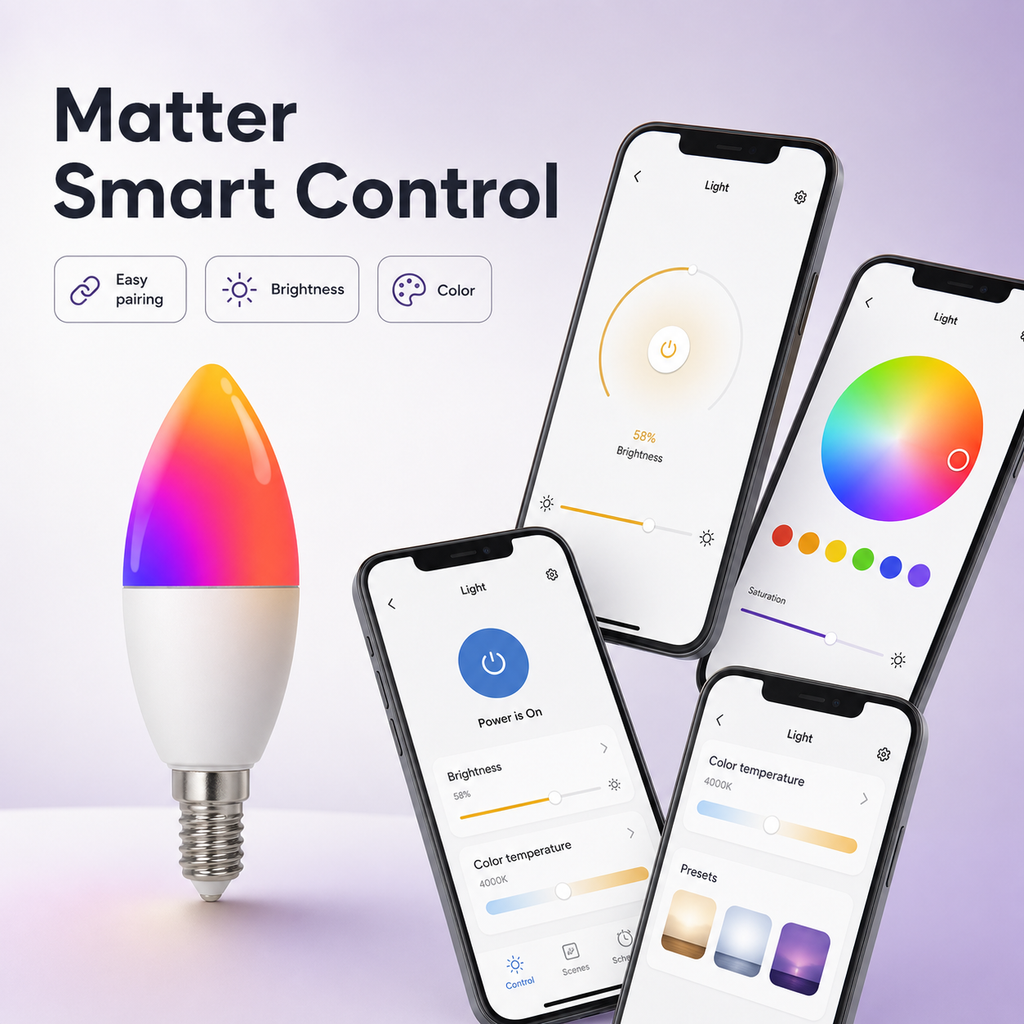 Matter smart control screens for E14 WiFi RGB CCT bulb