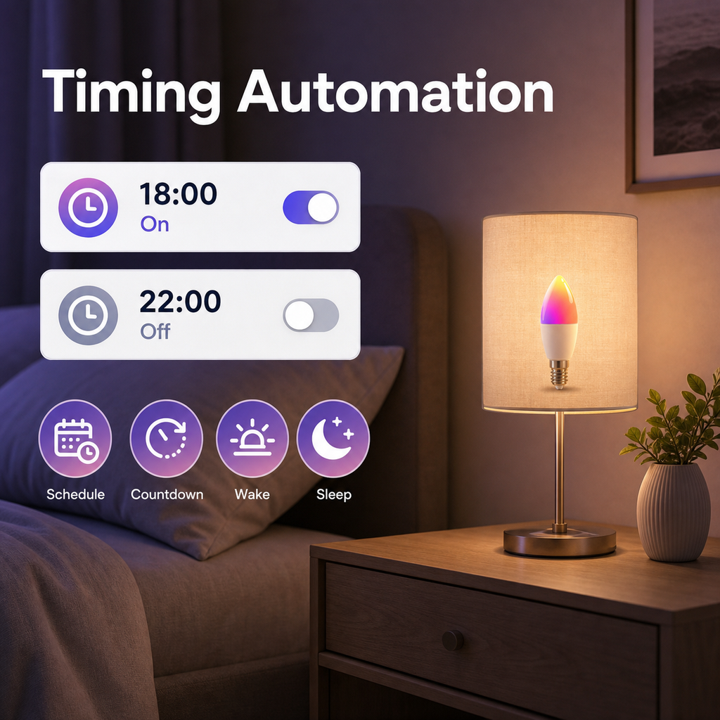 Timing automation bedroom scene for E14 smart bulb