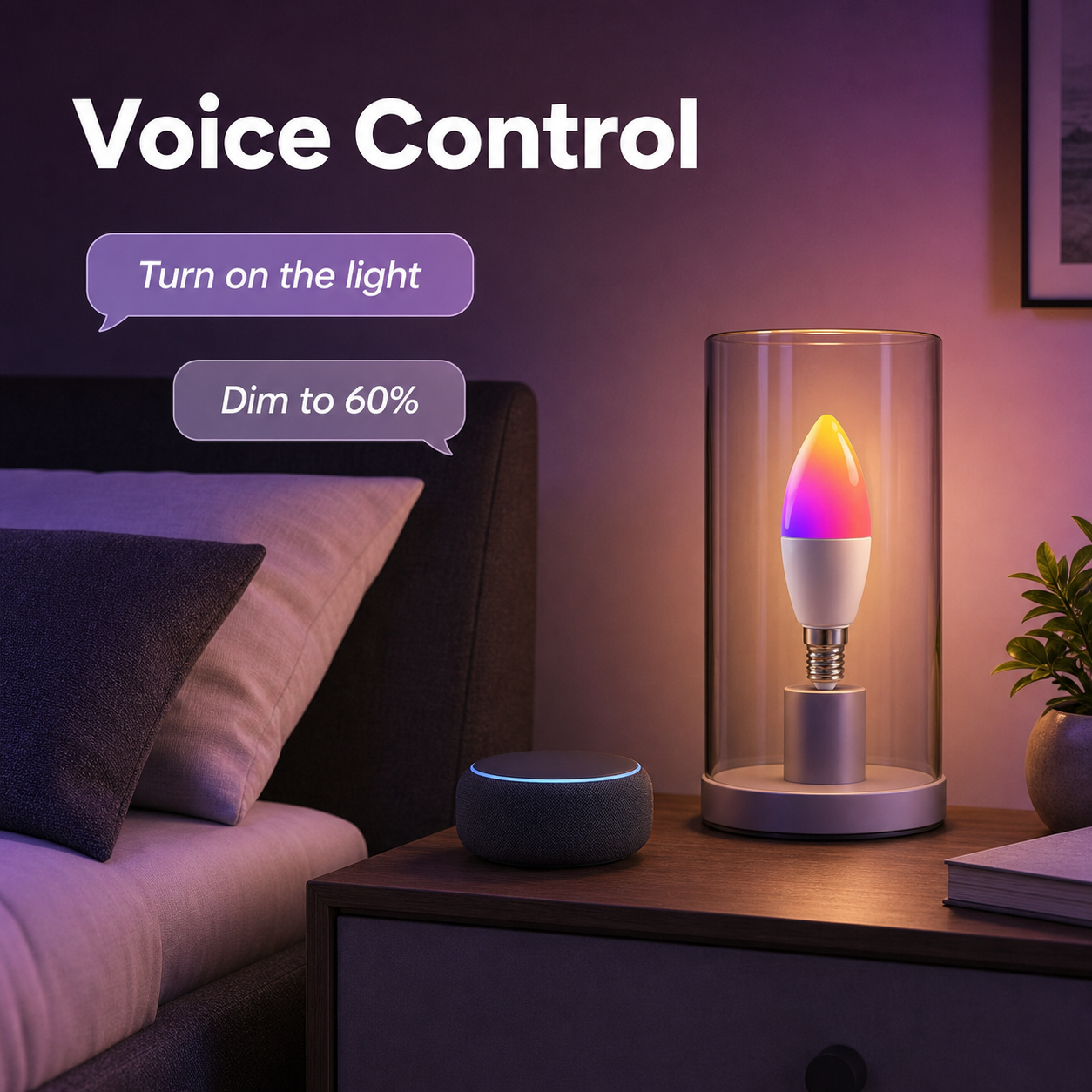 Voice control scene for E14 candle smart bulb