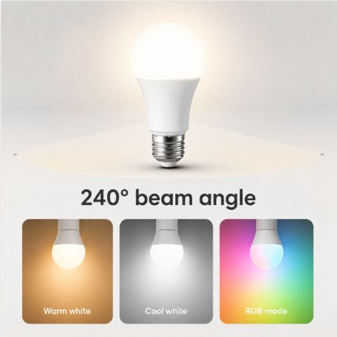 240 degree beam angle and lighting modes for E27 smart bulb