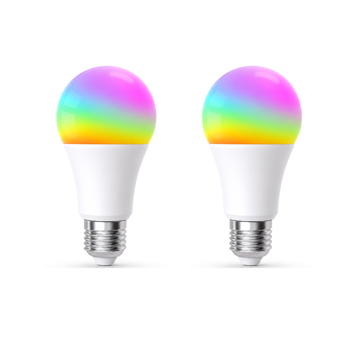 Deux ampoules LED ZigBee RGB 9W NéoLight E27 Comfort sur fond blanc