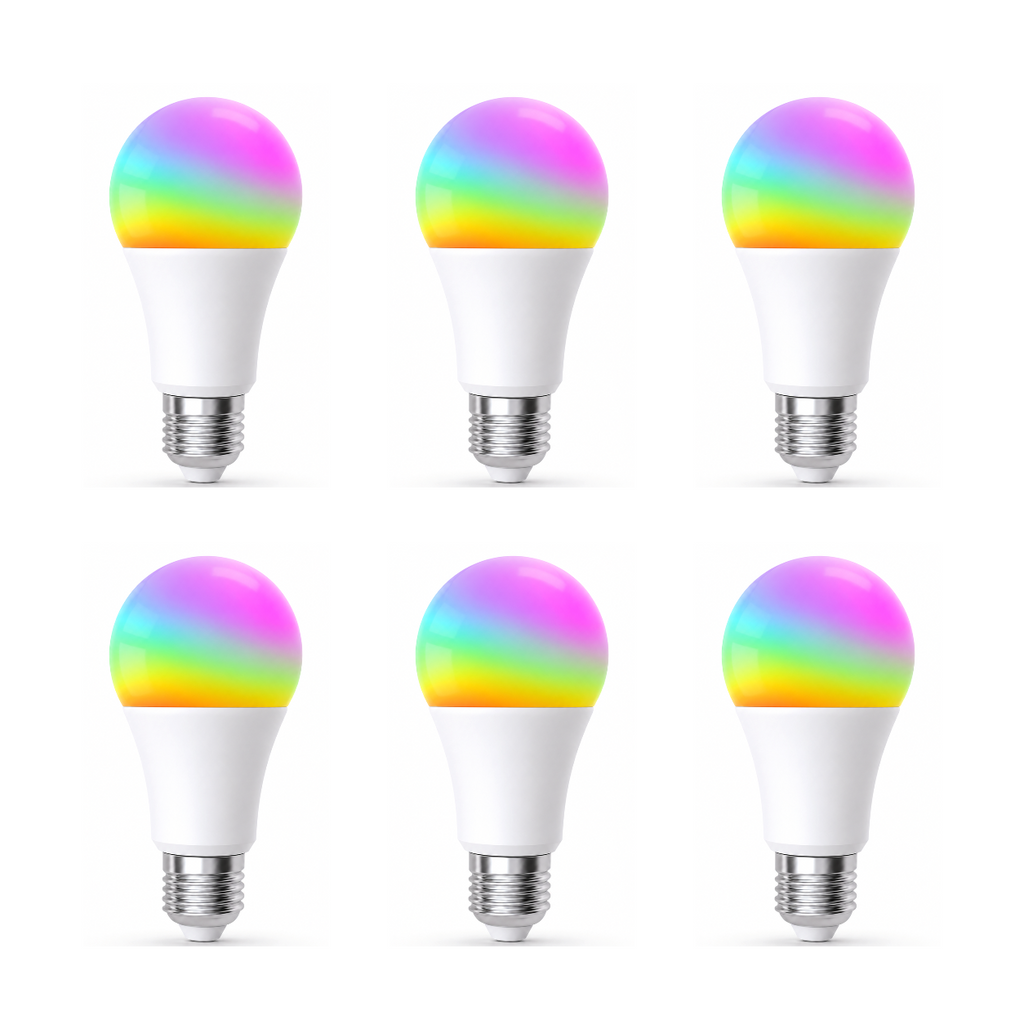 Six ampoules LED ZigBee RGB 9W NéoLight E27 Comfort sur fond blanc